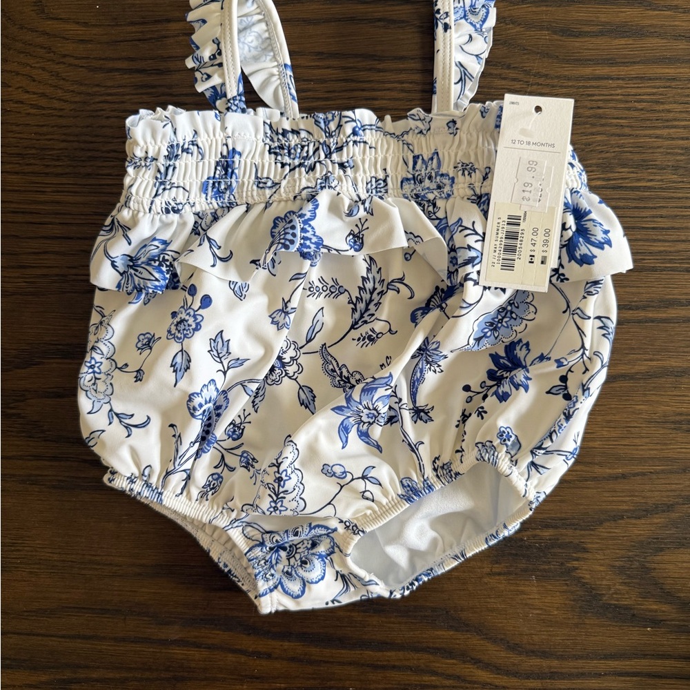 Janie and Jack Blue Floral Kids Swim One Piece